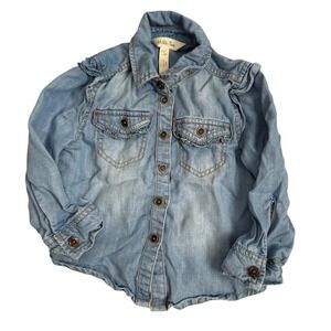 Matilda Jane Girls Chambray Ruffle Denim Long Sleeve Button Down Shirt Toddler 2